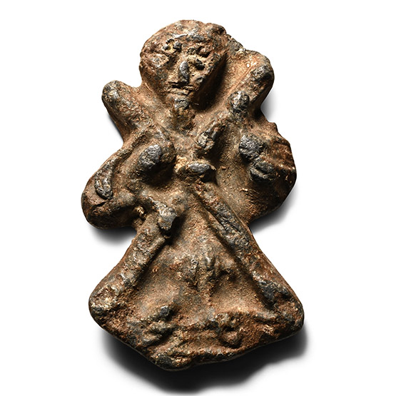 Medieval Lead Mount with X Behind Saint Andrew