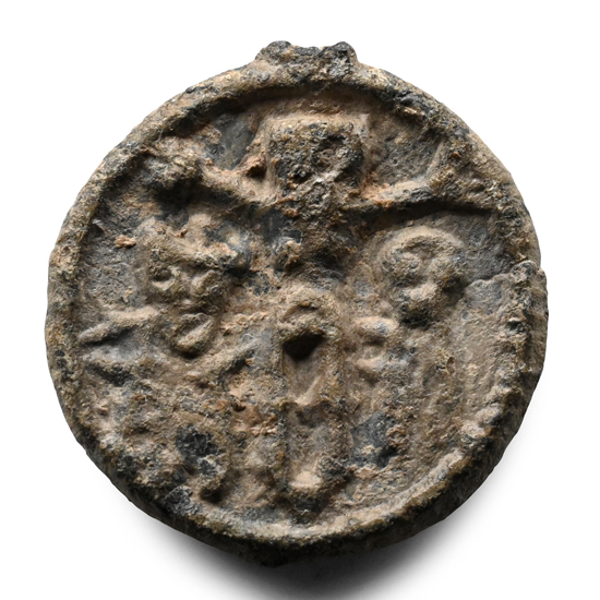 Medieval Pewter Pilgrims Pendant with Mary and Calvary Scene
