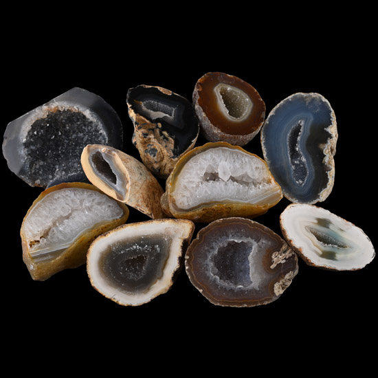 Group of Ten [10] Cut and Polished Agate Geode Halves