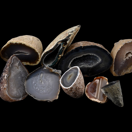 Mixed Cut and Polished Agate Half Geode Group [10]