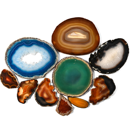 Ten [10] Mixed Cut and Polished Agate Geode Slices From Brazil