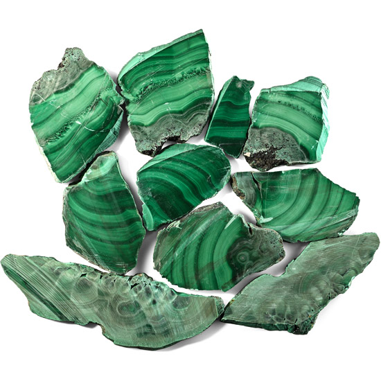 Group of Ten [10] Cut Malachite Slabs