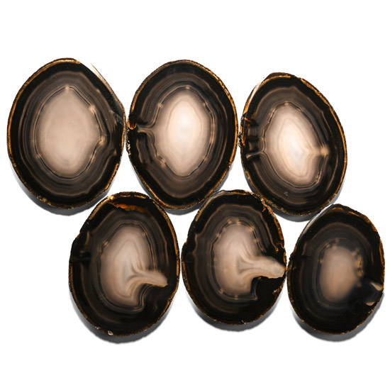 Set of Six [6] Cut, Polished and Felt-Backed Agate Coasters