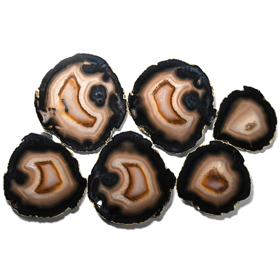 Large Polished and Felt-Backed Agate Coaster Set of Six [6]
