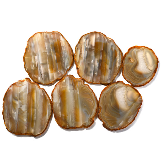 Group of Six [6] Large Cut, Polished and Felt-Backed Agate Coasters