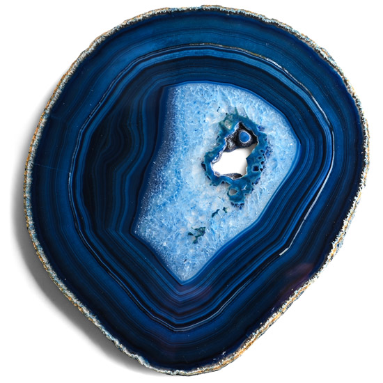 Very Large Cut and Polished Blue Agate Crystal Geode Slice