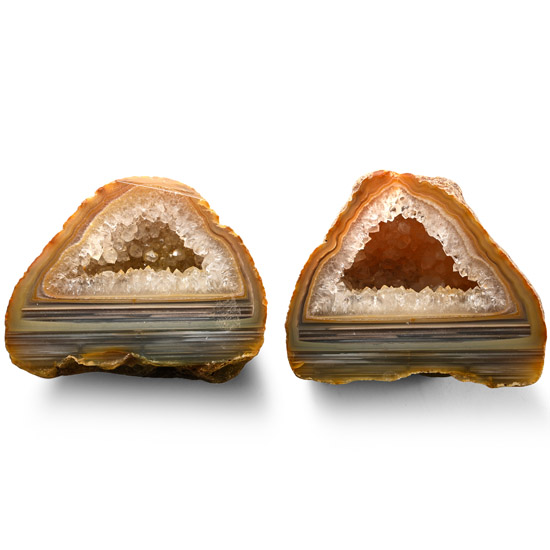Cut and Polished Agate Crystal Geode Pair