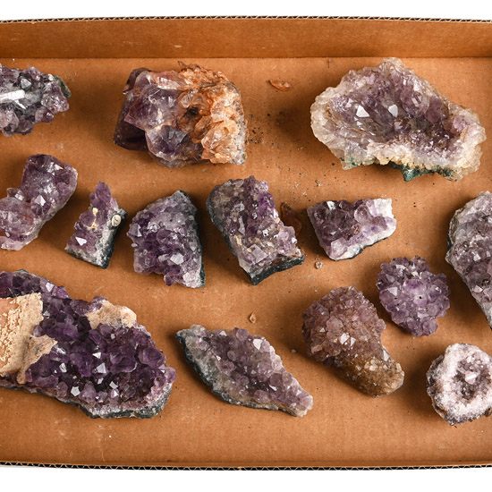 Collection of Fourteen [14] Amethyst Crystal Geode Display Peaces