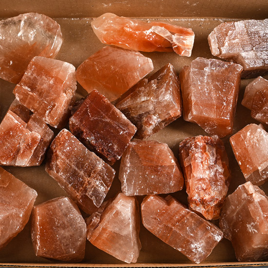 Group of Twenty [20] Large Pink-Orange Calcite Mineral Specimens