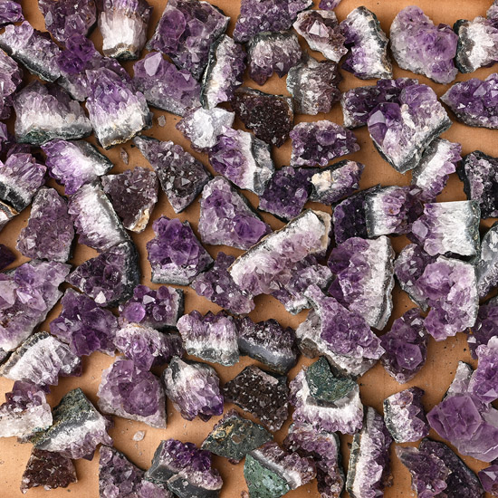 Group of One Hundred [100] Amethyst Crystal Geode Sections