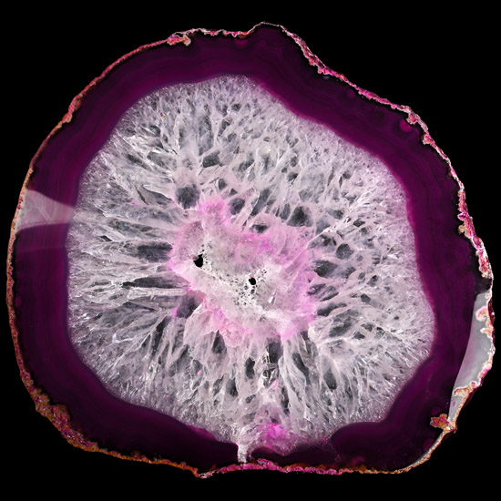 Large Mauve Cut and Polished Agate and Rock Crystal Geode Slice