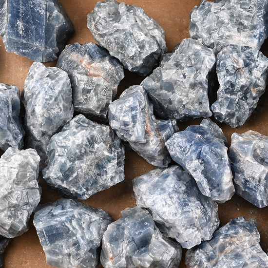 Group of Twenty Four [24] Large Blue Calcite Crystal Display Chunks