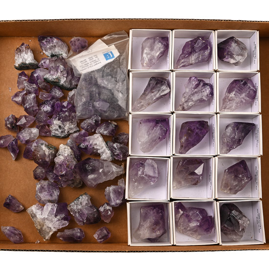 Collection of Seventy Three [73] Boxed and Unboxed Amethyst Crystal Geode Display Pieces