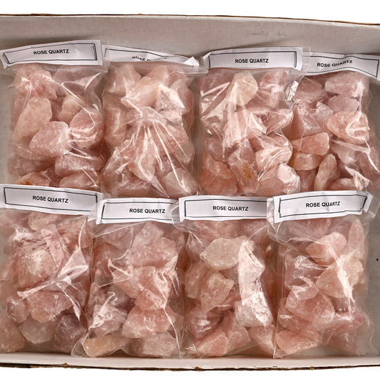 Group of Eight [8] Bags of Rose Quartz Crystal Specimens