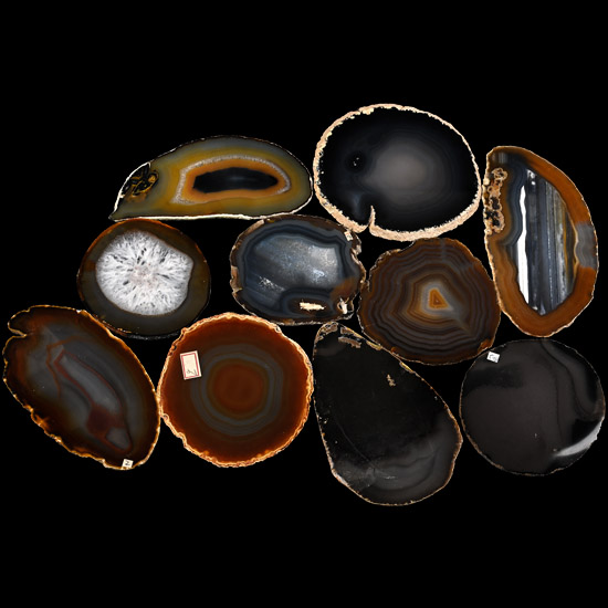 Group of Ten [10] Cut and Polished Agate Geode Slices