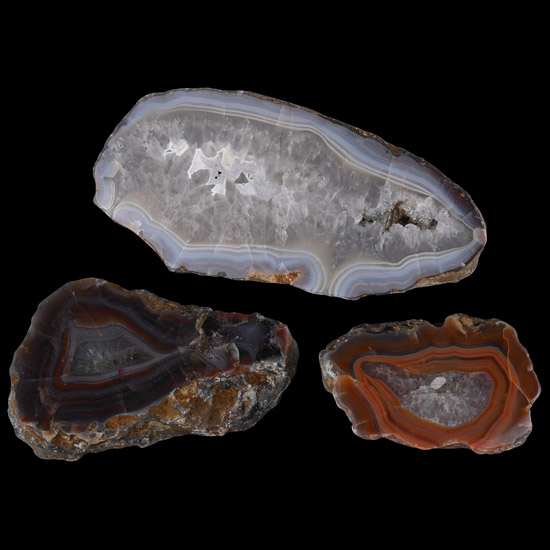 Group of Three [3] Cut and Polished Malawi Agate Geode Halves