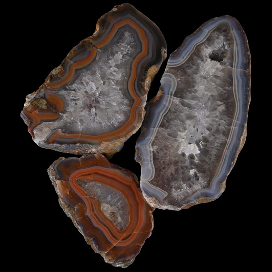 Collection of Three [3] Cut and Polished Malawi Agate Geode Halves