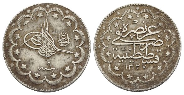 Ottoman Empire. Mehmed V AR 10 Kurus.