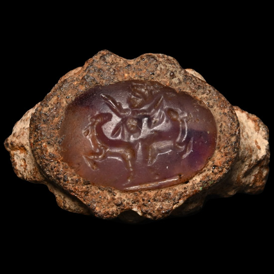 Roman Iron Ring Bezel with Master of Beasts Gemstone