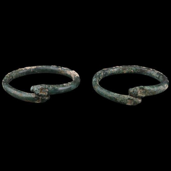 Luristan Bronze Dragon-Headed Bracelet Pair