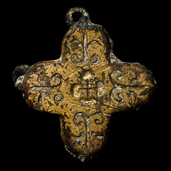 Byzantine Gilt Bronze Decorated Cross Applique