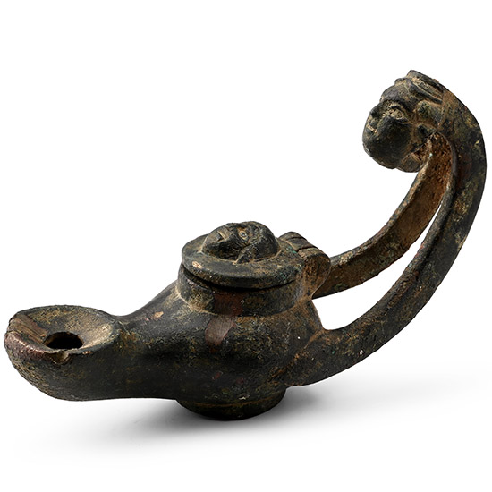 Roman Bronze Oil Lamp with Masks