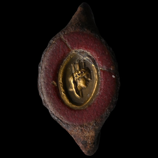 Roman Bronze Portrait Intaglio in Iron Ring