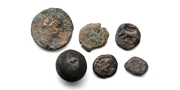 Group of Six [6] Roman Provincial and Other AE Coins and Weight.