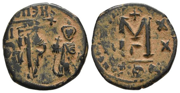 Heraclius, with Heraclius Constantine AE 40 Nummi or Follis.