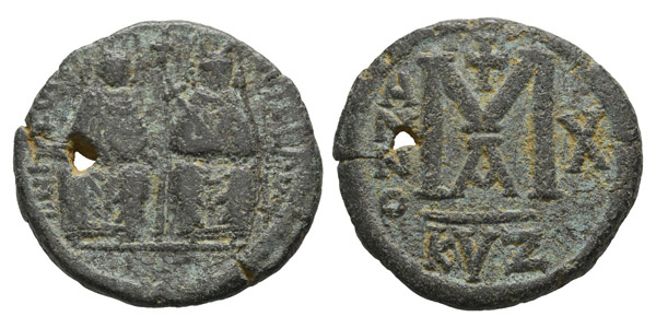 Justin II, with Sophia AE 40 Nummi or Follis.