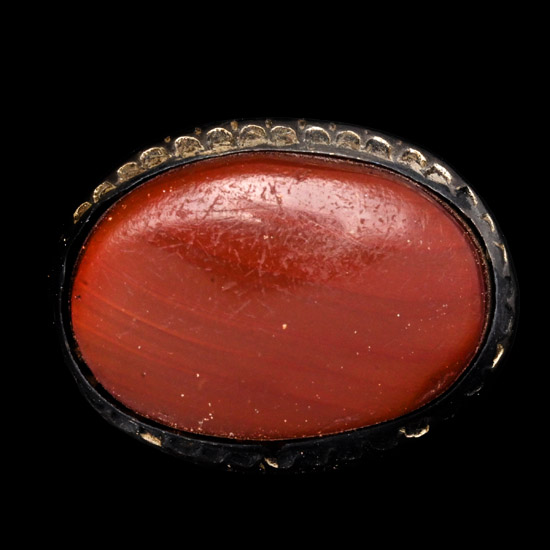 Ottoman Silver-Coloured Metal Ring with Red Stone