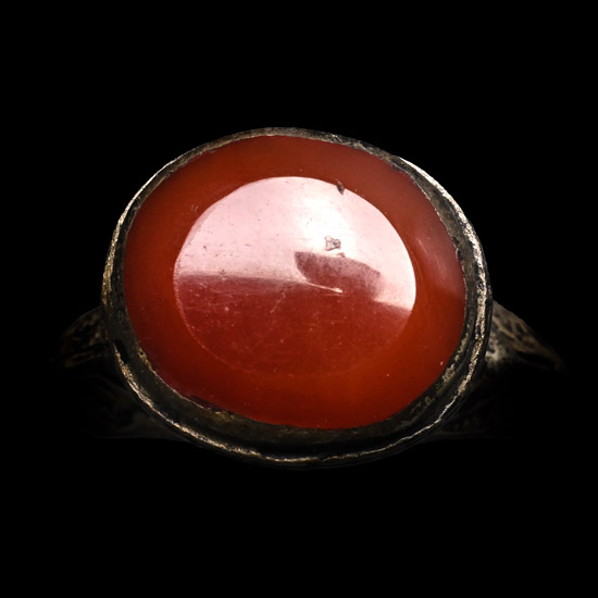Ottoman Style Silver-Coloured Metal Ring with Cabochon