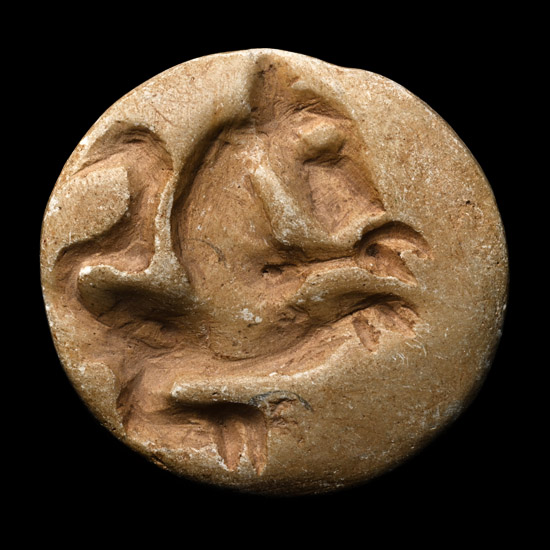 Western Asiatic Cream Hardstone Bifacial Seal Amulet with Zoomorphic Engraving