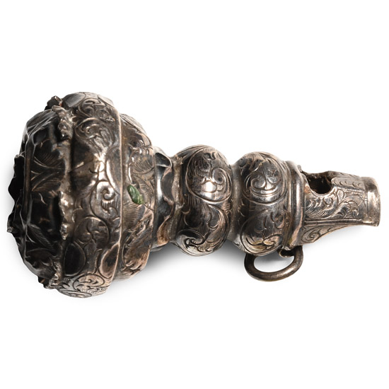 Victorian Silver Baby Rattle with Whistle