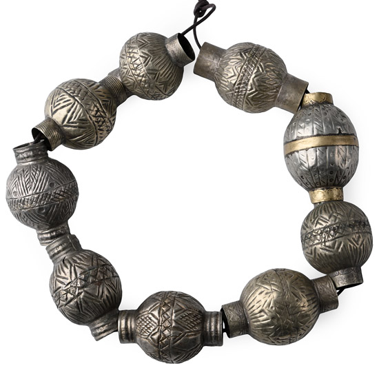 Very Large Bedouin Silver-Coloured Metal Bead Necklace String