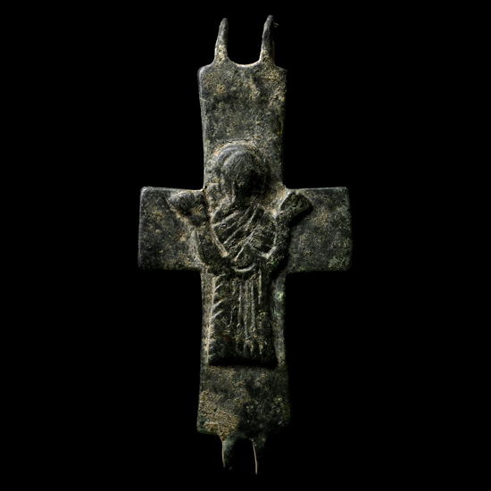 Byzantine Bronze Reliquary Cross Pendant Plate
