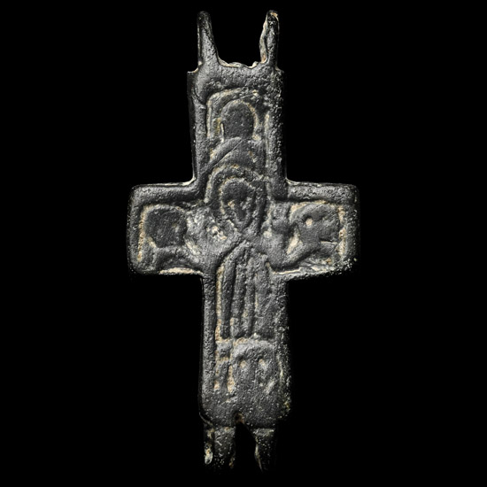 Byzantine Bronze Reliquary Cross Pendant Plate