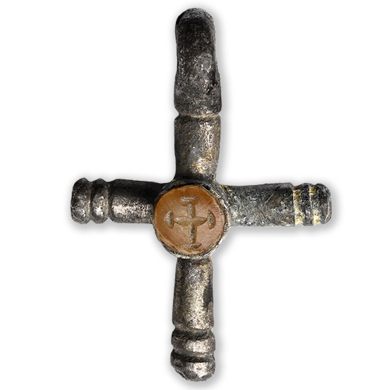 Byzantine Silver Cross Pendant with Cabochon