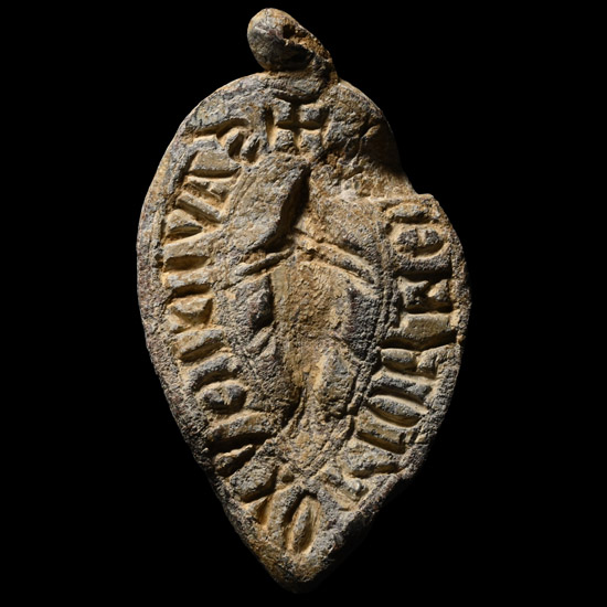 Medieval Lead Vesica-Shaped Personal Seal Matrix of a Wife