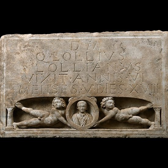Roman Limestone Stele with Nude Putti