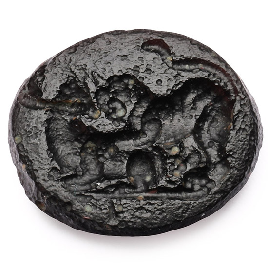 Roman Glass Gem with Lion Attacking a Bull