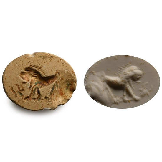 Roman Yellow Jasper Gemstone with Lion and Bulls Skull