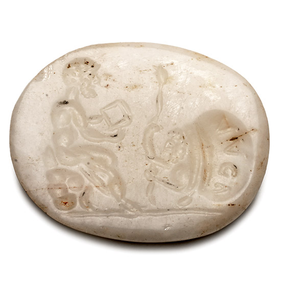 Roman White Gemstone with Alexander the Great and Philosopher Diogenes of Sinope