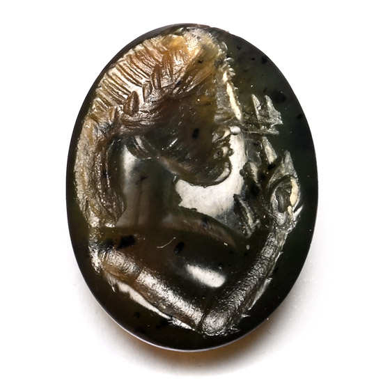 Roman Chrome Chalcedony Gemstone with Female Portrait