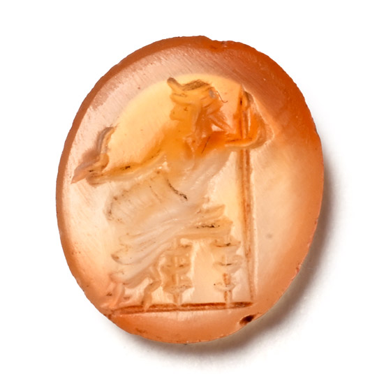 Roman Carnelian Gemstone with God Zeus Seated Holding Eagle