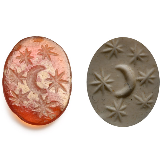 Roman Carnelian Gemstone with Moon and Stars
