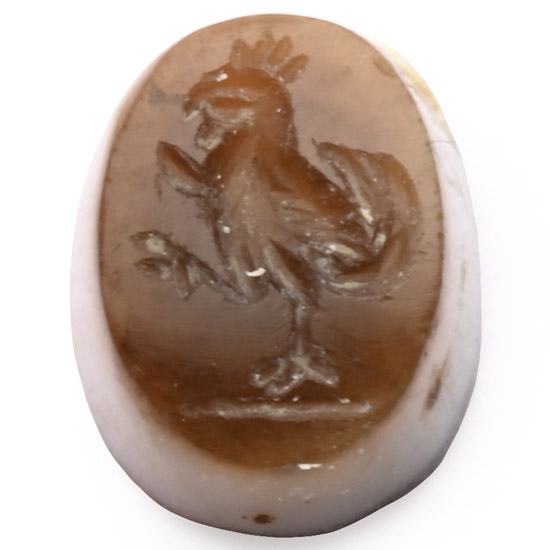 Roman Banded Agate Gemstone with Rooster