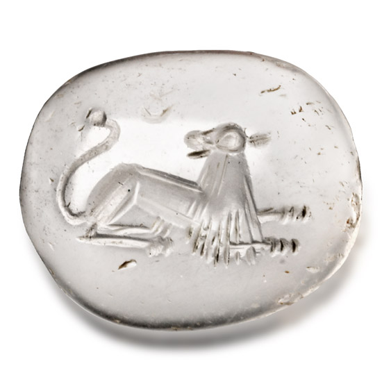 Roman Rock Crystal Gemstone with Crouching Lion
