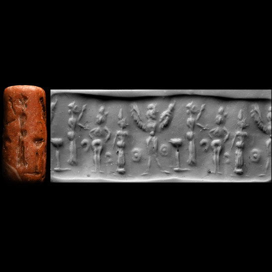 Western Asiatic Pink Stone Cylinder Seal with Figural Scene