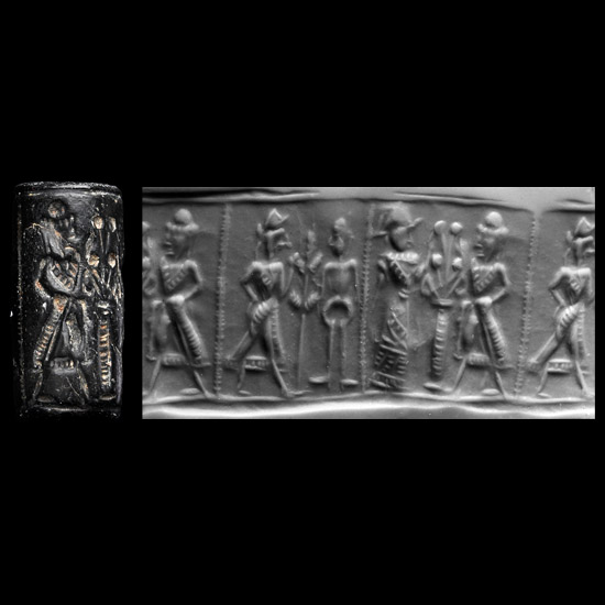 Western Asiatic Black Stone Cylinder Seal with Figural Scene
